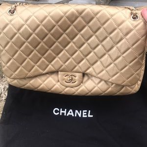19B Metallic Calfskin Quilted XL Small Gold Travel Single Flap Chanel